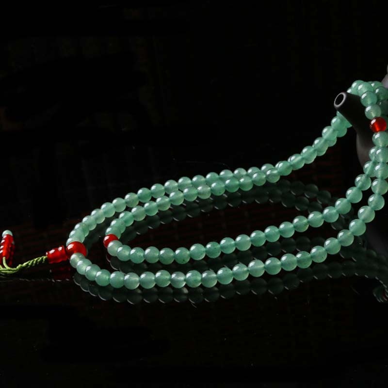 Fortune Jewel 108 Beads Green Aventurine Red Agate Luck Mala Bracelet