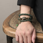 Fortune Jewel Cyan Bodhi Seed Dzi Bead Wisdom Peace Triple Wrap Bracelet