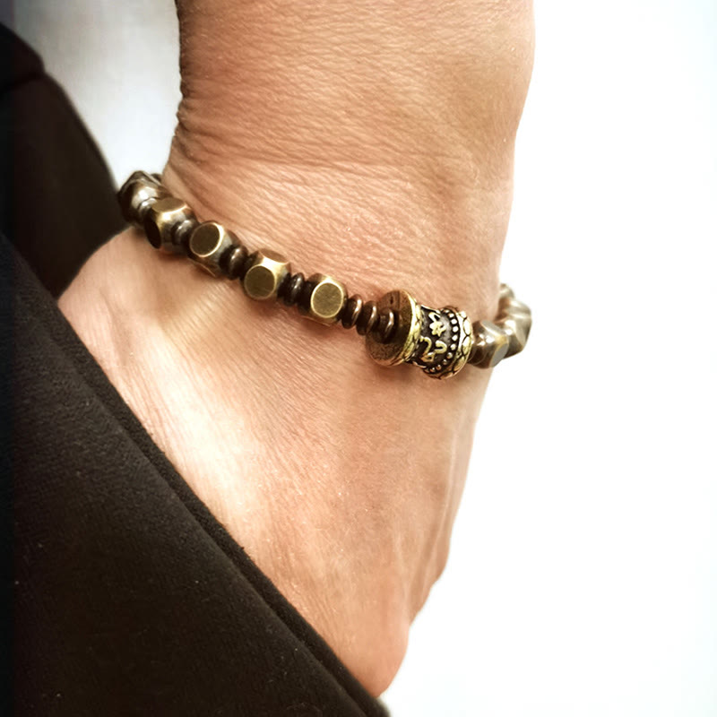 Fortune Jewel Tibetan Om Mani Padme Hum Carved Copper Brass Amulet Focus Bracelet
