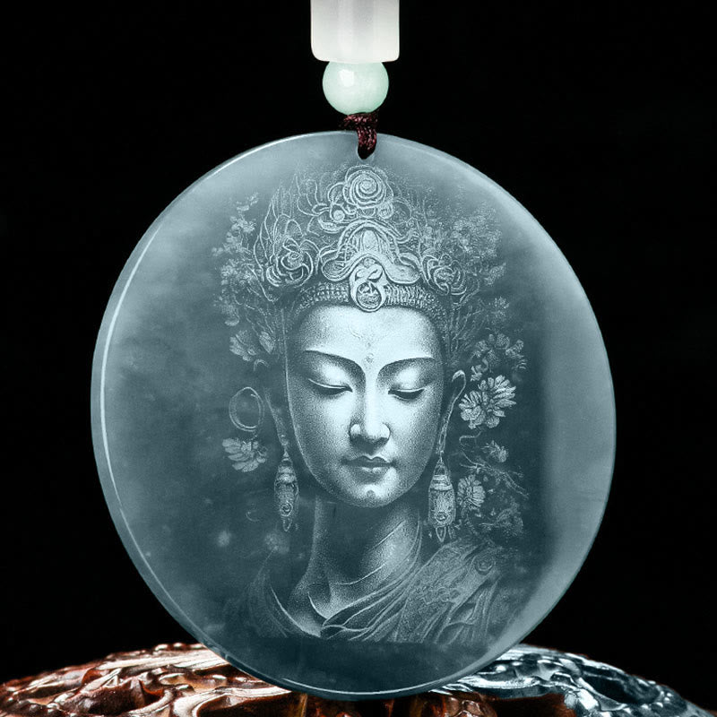 Fortune Jewel Kwan Yin Avalokitesvara Jade Abundance String Necklace Pendant Fortune Jewel