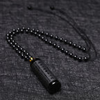 Fortune Jewel Natural Black Obsidian Heart Sutra Purification Necklace Pendant