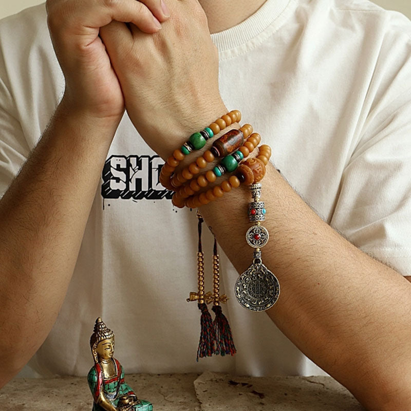 Fortune Jewel Tibet 108 Mala Beads Bodhi Seed Bagua Vajra Wealth Bracelet