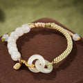 Fortune Jewel Natural Hetian Jade Bead Double Peace Buckle Fu Character Abundance Braided Bracelet