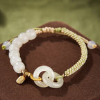 Fortune Jewel Natural Hetian Jade Bead Double Peace Buckle Fu Character Abundance Braided Bracelet