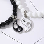 Fortune Jewel 2Pcs Black Onyx White Turquoise Bead Yin Yang Protection Couple Bracelet