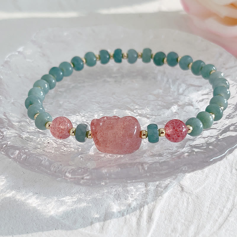 Fortune Jewel Natural Hetian Jade Pearl Peace Buckle Fu Character Gourd Money Bag Strawberry Quartz PiXiu Luck Bracelet