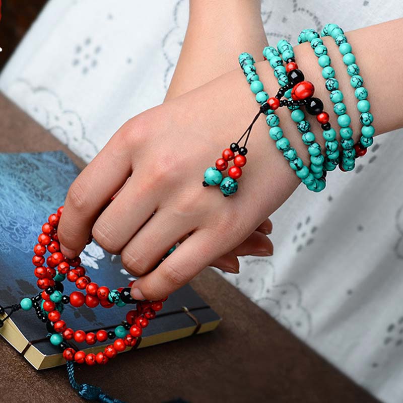 Fortune Jewel Turquoise Black Onyx Red Turquoise Bead Protection Bracelet