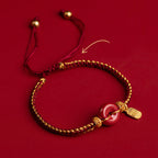Fortune Jewel Natural Cinnabar Peace Buckle Fu Character Charm Blessing Braided Bracelet