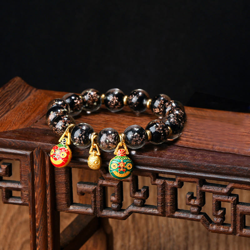 Fortune Jewel Gold Swallowing Beast Family Charm Luminous Fluorescent Liuli Glass Bead Success Bracelet
