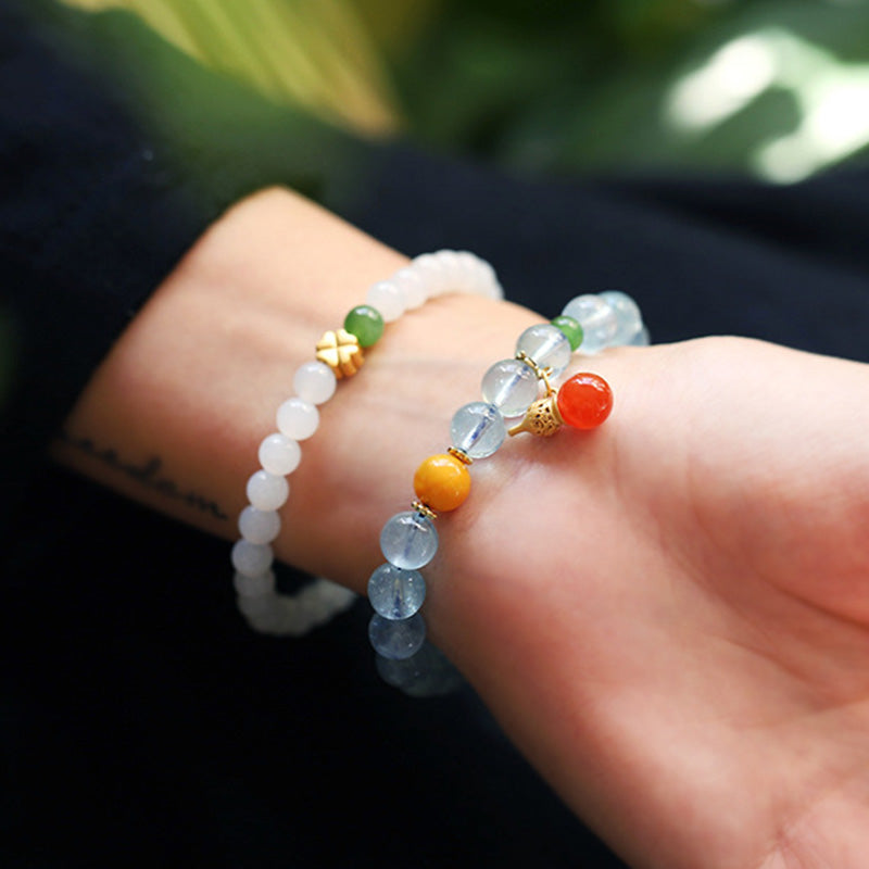Fortune Jewel Aquamarine Red Agate Peace Gourd Charm Bracelet