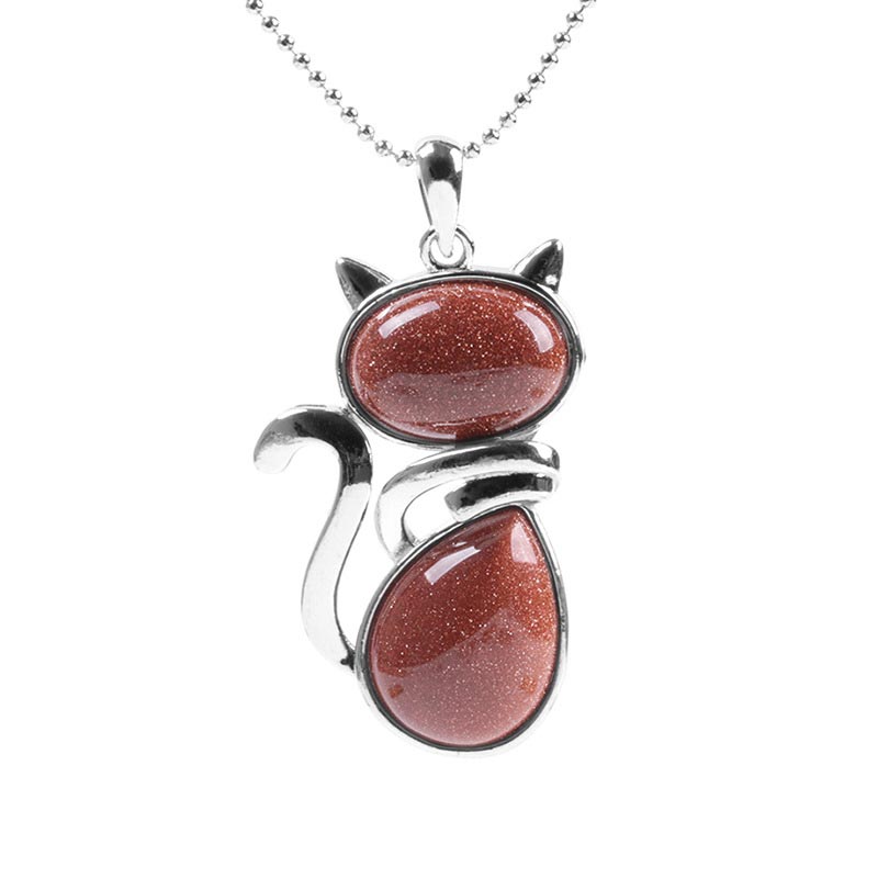 Fortune Jewel Cat Pattern Natural Crystal Protection Necklace Pendant