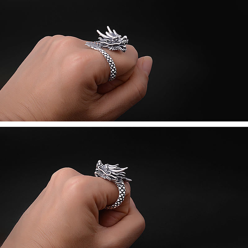 Fortune Jewel 990 Sterling Silver Vintage Dragon Design Luck Protection Strength Adjustable Ring