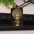 Fortune Jewel Ebony Wood Elephant God of Fortune Buddha Blessing Necklace String Pendant