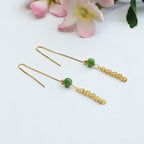 Fortune Jewel 925 Sterling Silver Natural Hetian Cyan Jade Bead Luck Phoenix Tail Drop Earrings