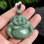Buddha Stones Laughing Buddha Cyan Jade Harmony Necklace String Bead Pendant Fortune Jewel