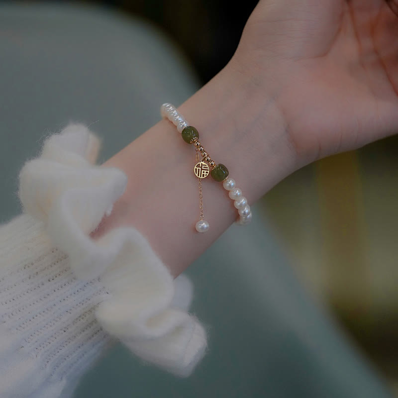 Fortune Jewel Natural Pearl Hetian Jade Happiness Wisdom Bead Bracelet