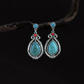 Fortune Jewel Tibet Vintage Turquoise Waterdrop Strength Drop Dangle Earrings Clips