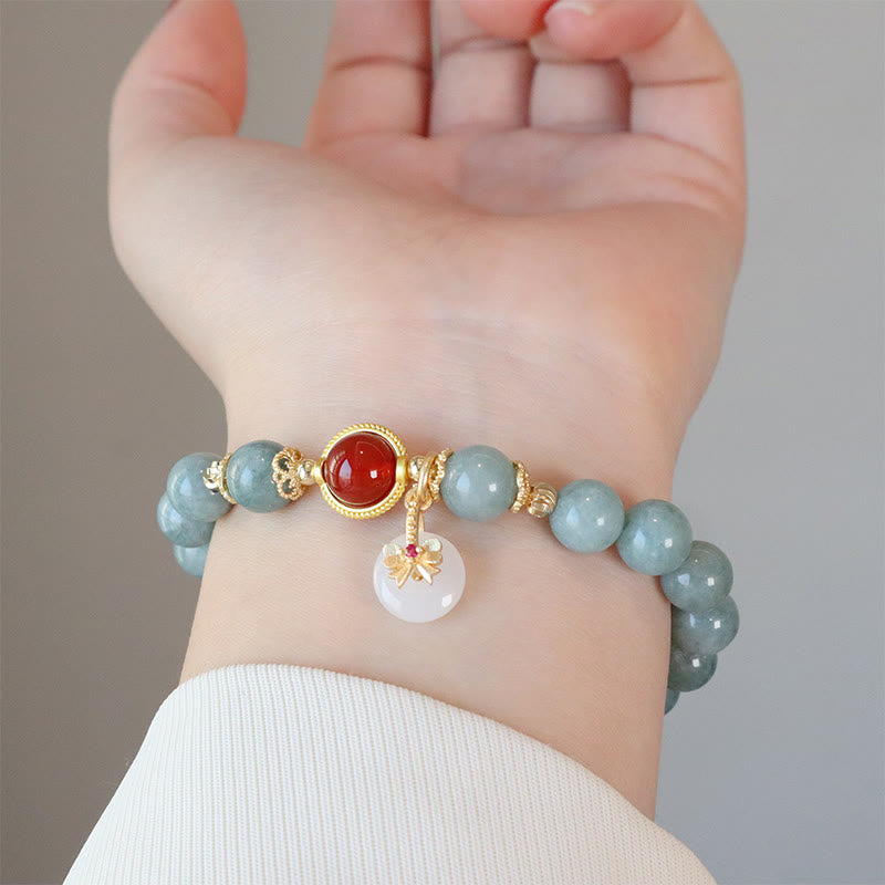 Fortune Jewel Natural Jade Red Agate Pearl Bow Tie Luck Bracelet