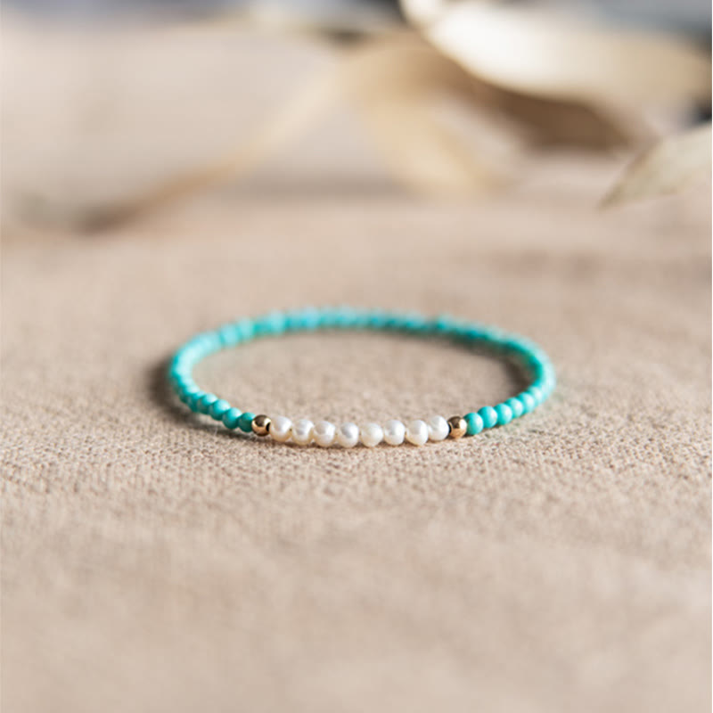 Fortune Jewel 925 Sterling Silver Natural Turquoise Pearl Beaded Bracelet