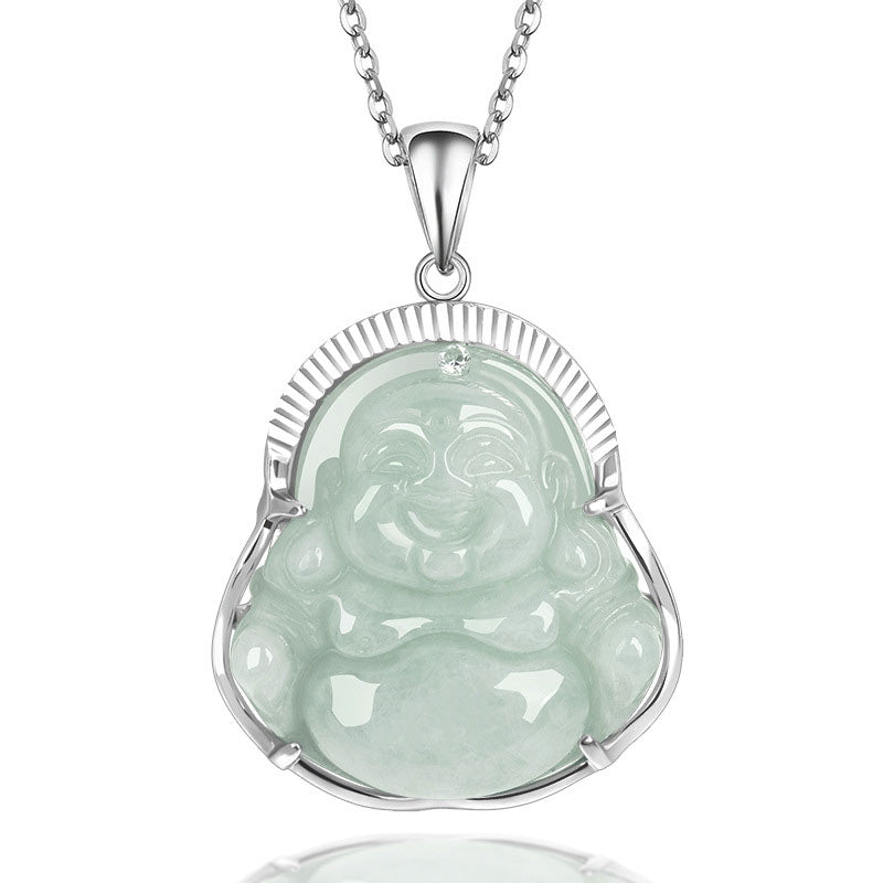 Fortune Jewel Laughing Buddha Jade Luck Calm Titanium Steel Chain Necklace Pendant Fortune Jewel