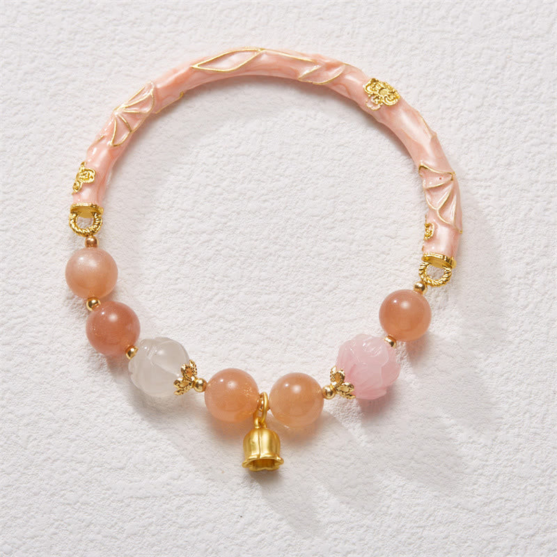 Fortune Jewel Sun Stone Golden Silk Jade Lily of the Valley Charm Positive Bracelet Bangle