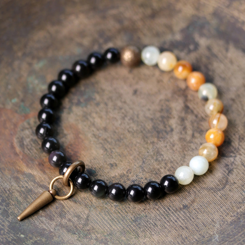 Fortune Jewel Black Obsidian Sodalite Crystal Copper Strength Couple Bracelet