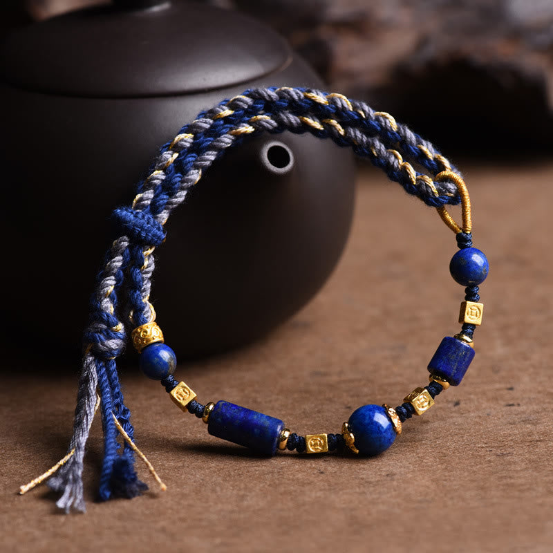 Fortune Jewel Handmade Natural Lazurite Bead Positive Rope Bracelet