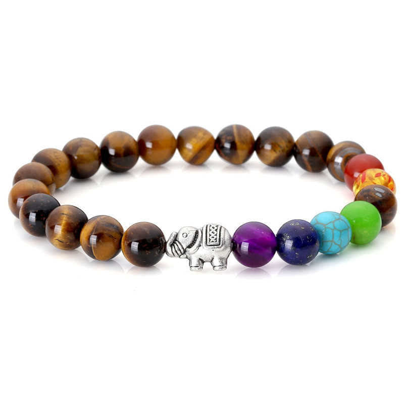 Fortune Jewel Lava Rock Tiger Eye Stone Elephant Diffuser Peace Healing Bracelet