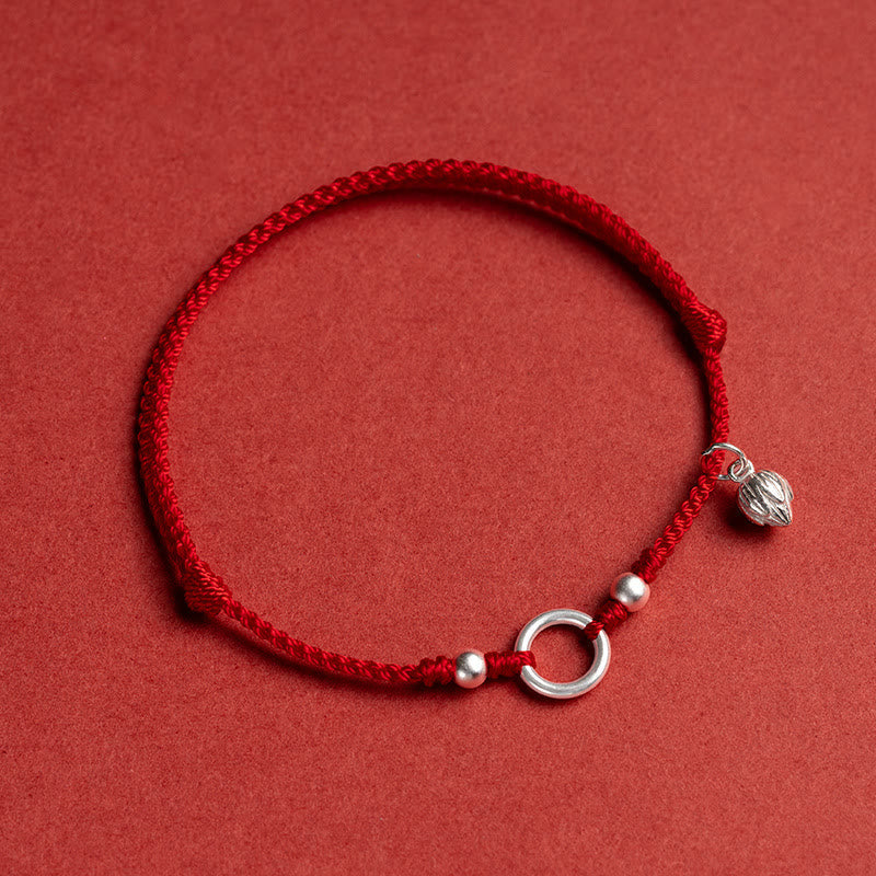 Fortune Jewel 925 Sterling Silver Lucky Fortune Peace Joy Lotus Peace Buckle Red String Bracelet