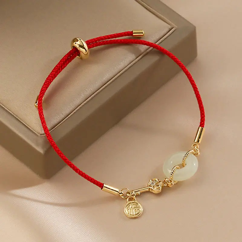 Fortune Jewel "Wishing You Peace and Protection" Jade Red Rope Bracelet Includes Gift Message Card Fortune Jewel