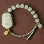 Fortune Jewel 925 Sterling Silver Chinese Zodiac Hetian Jade Happiness Luck String Bracelet