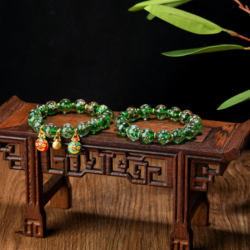 Fortune Jewel Gold Swallowing Beast Family Charm Luminous Fluorescent Liuli Glass Bead Success Bracelet