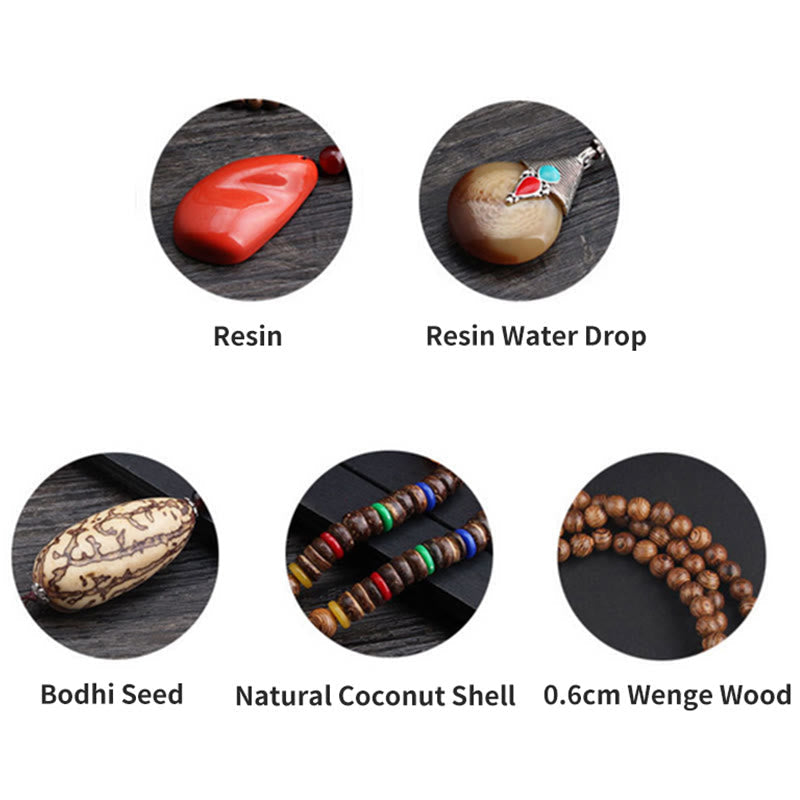 Fortune Jewel Tibetan Wenge Wood Bodhi Seed Agate Balance Peace Necklace Pendant