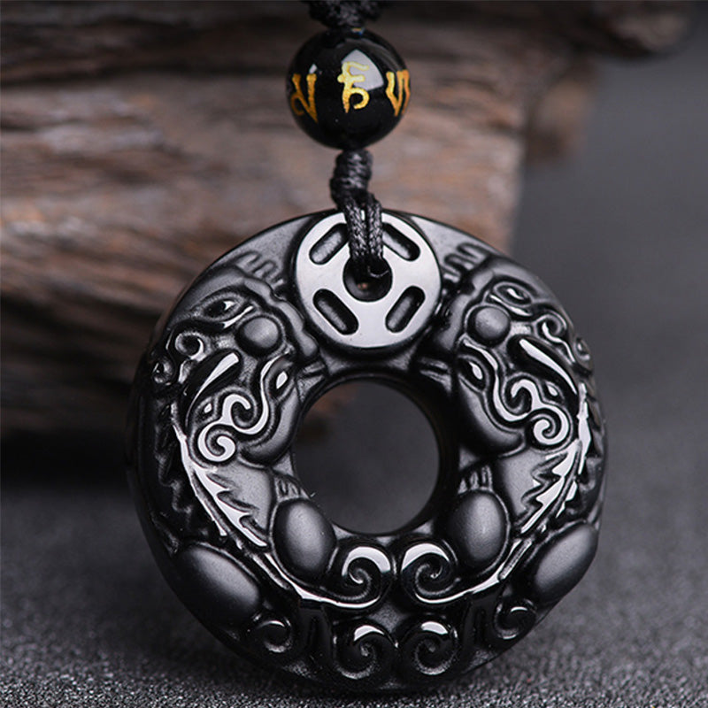 Fortune Jewel Pixiu Obsidian Wealth Pendant Necklace