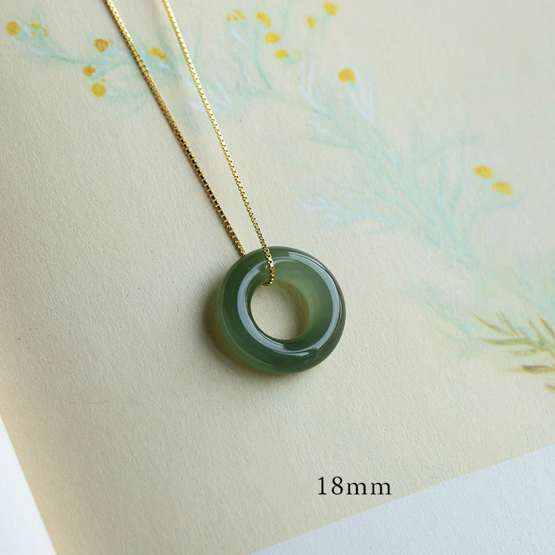 Fortune Jewel Natural Round Jade Peace Buckle Luck Abundance Necklace Pendant