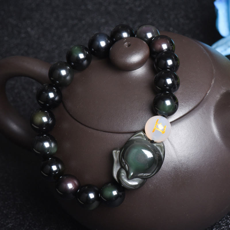Fortune Jewel Natural Rainbow Obsidian Gold Sheen Obsidian Silver Sheen Obsidian Fox Healing Bracelet