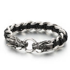 Fortune Jewel Dragon Leather Titanium Steel Protection Luck Braided Bracelet Fortune Jewel