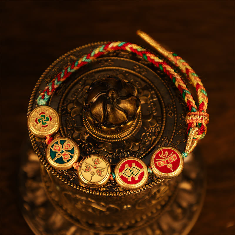 Fortune Jewel Tibetan Five God Of Wealth Colorful Rope Braided Luck Bracelet