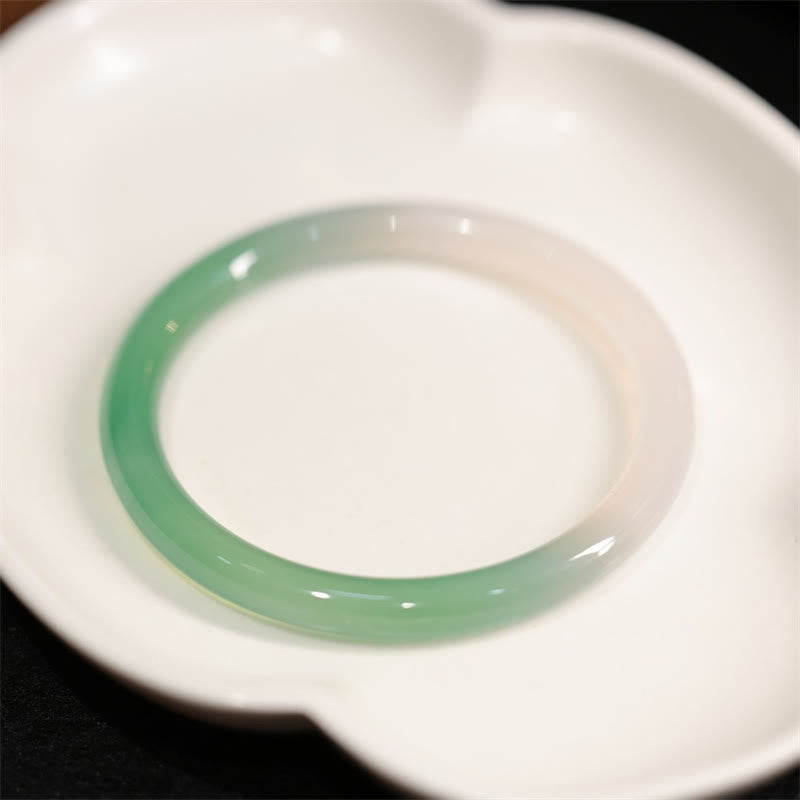 Fortune Jewel Natural White And Green Chalcedony Agate Positive Cuff Bracelet Bangle