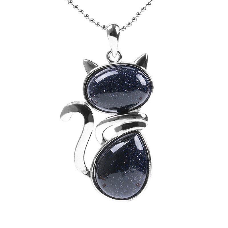 Fortune Jewel Cat Pattern Natural Crystal Protection Necklace Pendant