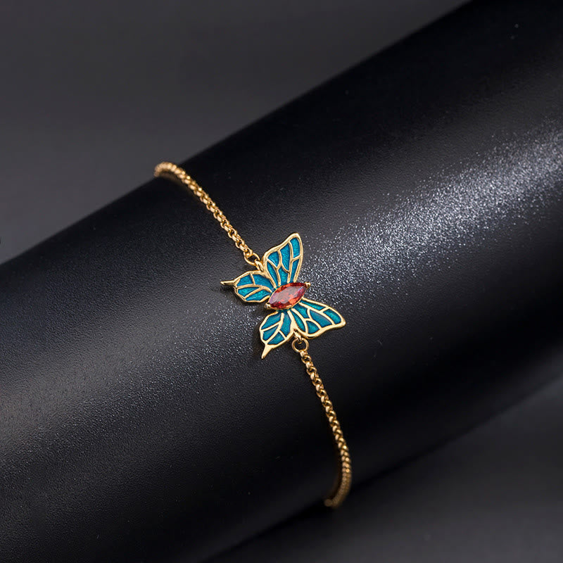 Fortune Jewel 925 Sterling Silver Butterfly Zircon Love Chain Bracelet