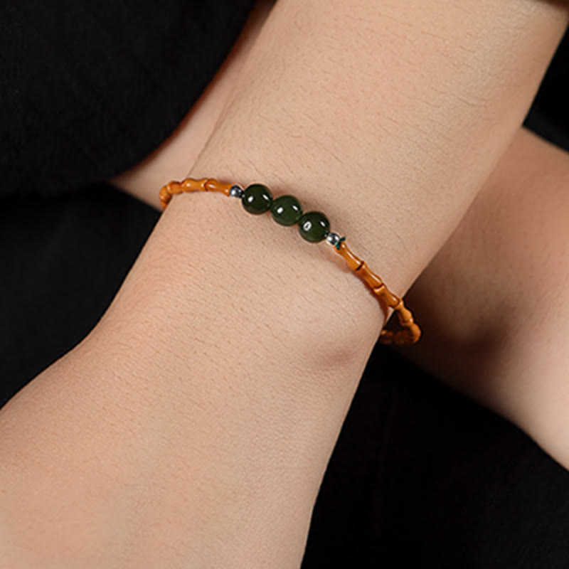 Fortune Jewel Natural Olive Pit Bamboo Pattern Hetian Jade Beads Luck Bracelet