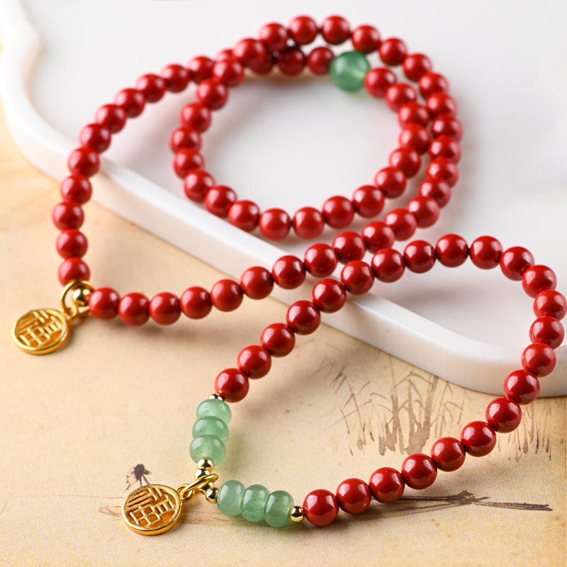Fortune Jewel Tibetan Cinnabar Green Aventurine Luck Bracelet Necklace