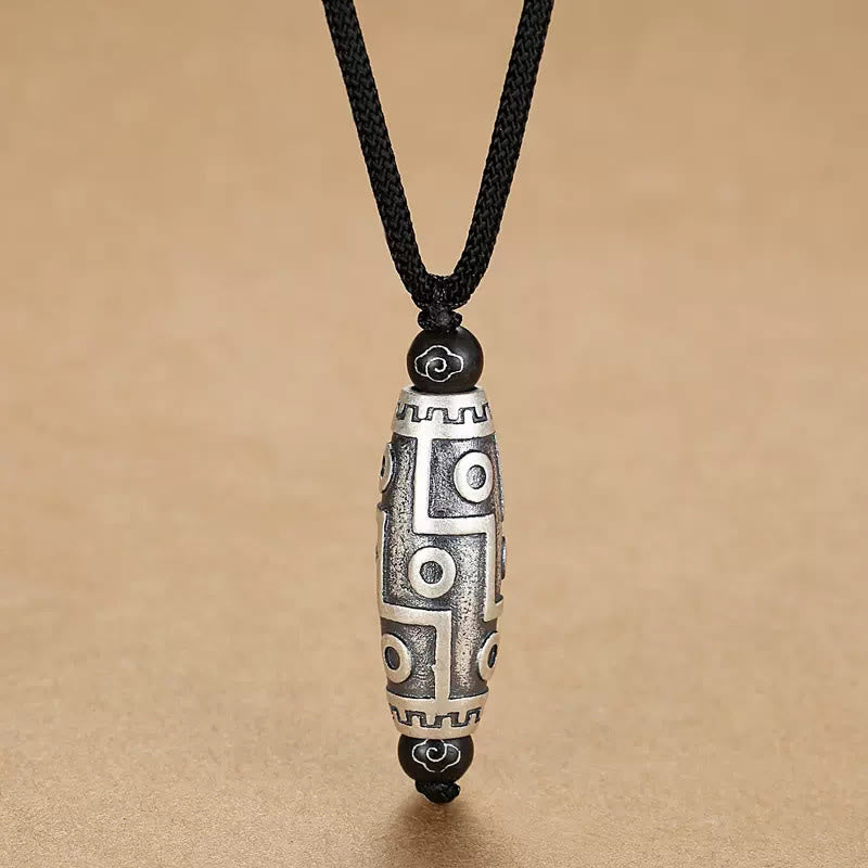 Fortune Jewel Tibet Nine-Eye Dzi Bead Pattern Copper Auspicious Clouds Wealth Necklace Pendant