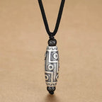 Fortune Jewel Tibet Nine-Eye Dzi Bead Pattern Copper Auspicious Clouds Wealth Necklace Pendant