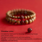 Fortune Jewel Peach Wood Lotus Cinnabar Luck Wealth Bracelet