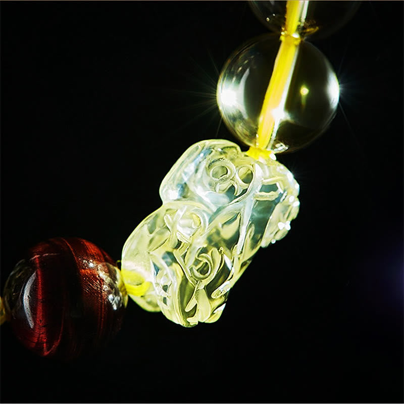 Fortune Jewel Natural Citrine Double PiXiu Tiger Eye Prosperity Protection Bracelet