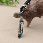 Fortune Jewel Tibetan Om Mani Padme Hum Dzi Bead Wenge Wood Necklace Pendant