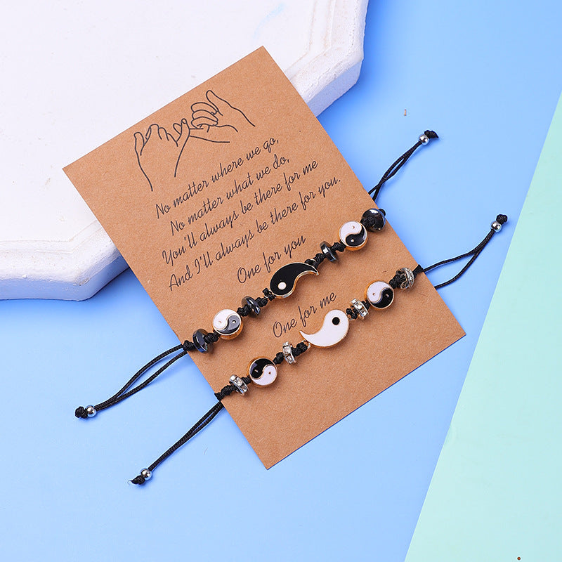 Fortune Jewel 2pcs Yin Yang Hematite Couple Bracelet