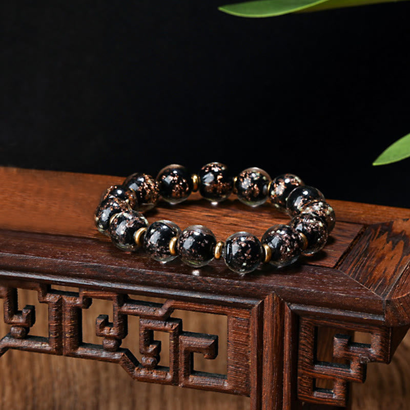 Fortune Jewel Gold Swallowing Beast Family Charm Luminous Fluorescent Liuli Glass Bead Success Bracelet